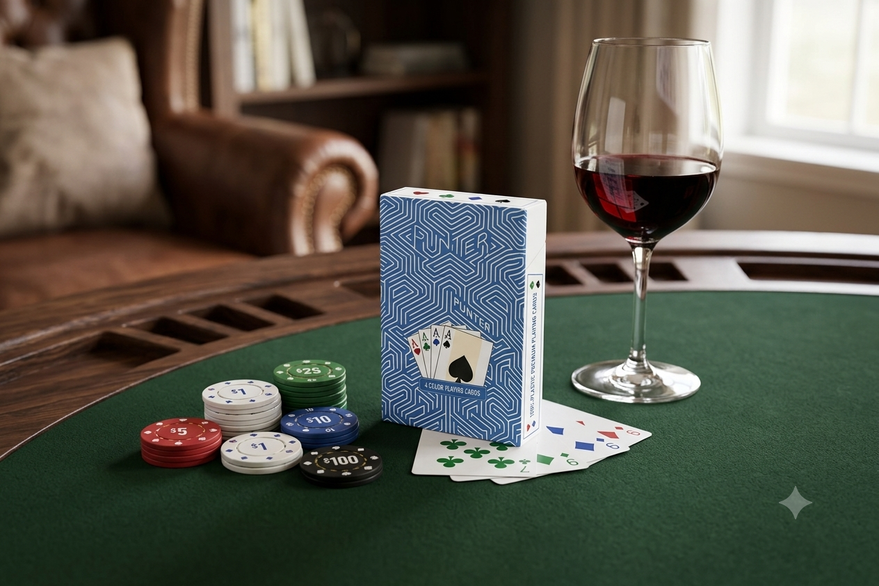 Punter box beside a glass of wine and poker chips