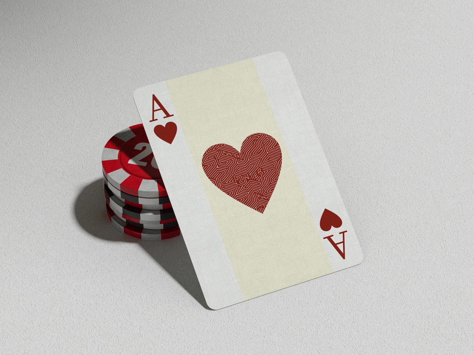 Ace of hearts leaning against poker chips