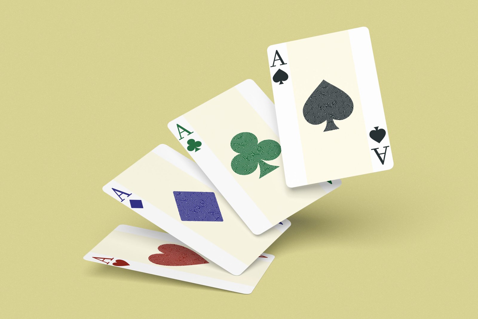 Four aces in true suit colors on olive background
