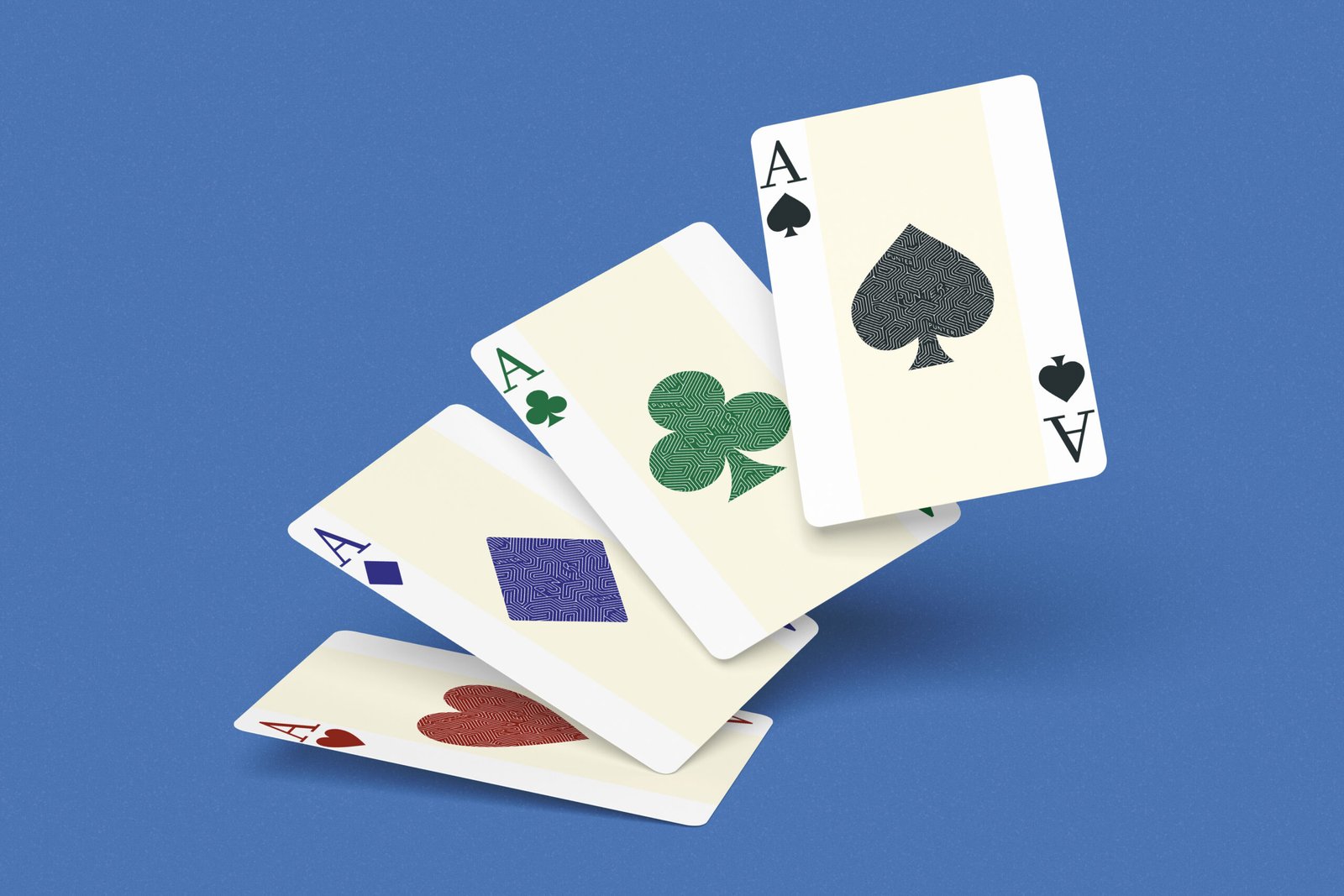 Four aces in true suit colors on cobalt blue background